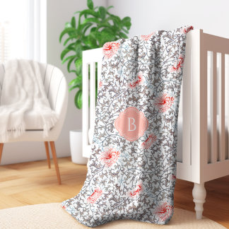 Cobertor Sherpa Elegante Vintage Botânico em Cores Neutras