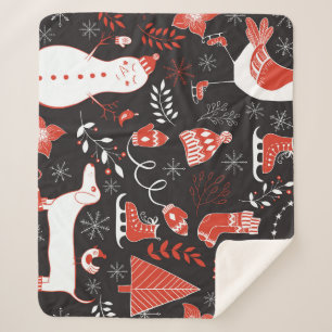 Cobertor Sherpa Elementos De Inverno: Bela Mão Desenhada.