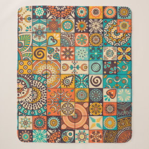 Cobertor Sherpa Elementos Decorativos: Padrão Vintage Desenhado à