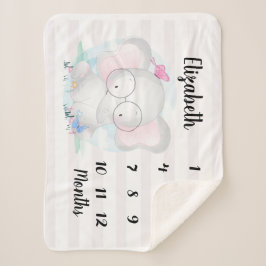 Cobertor Sherpa Elephant Butterflies Baby Milestone