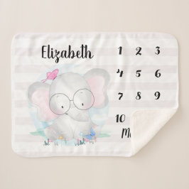 Cobertor Sherpa Elephant Butterflies Baby Milestone