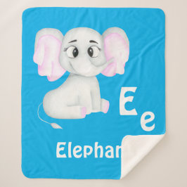 Cobertor Sherpa Elephant personalize ABC: Carta E - Adicione seu n
