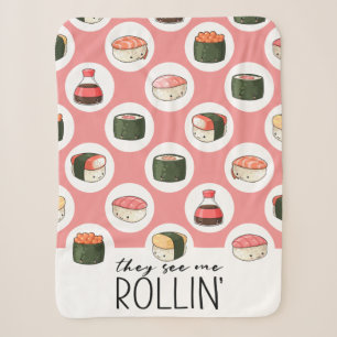 Cobertor Sherpa Eles Me Veem Rolando Kawaii Fun Sushi Rolls & Dots