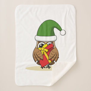 Cobertor Sherpa Elf Owl de Natal com Presente