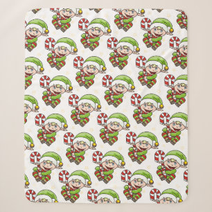 Cobertor Sherpa Elfo bonito com doce Cane Natal Sherpa Blanket