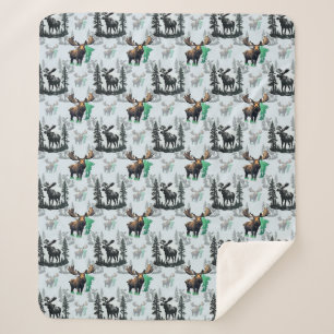 Cobertor Sherpa Elk Moose Antlers Deer Pattern Design