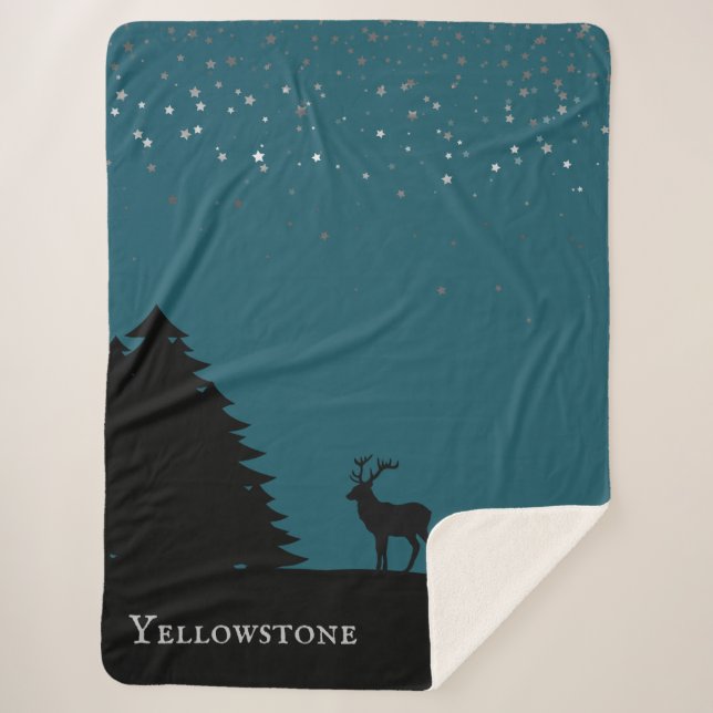 Cobertor Sherpa Ellowstone Sherpa Blanket Throw Elk e Estrelas (Frente)