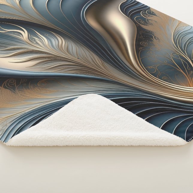 Cobertor Sherpa Emerald Whisper - Arte Teal e Dourada Abstrato (3/4)