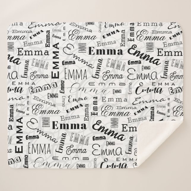 Cobertor Sherpa Emma Custom Name Black White (Frente (Horizontal))