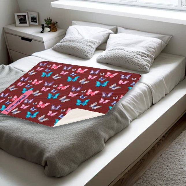 Cobertor Sherpa Encantando Borboletas Coloridas Personalizar Nome (Criador carregado)