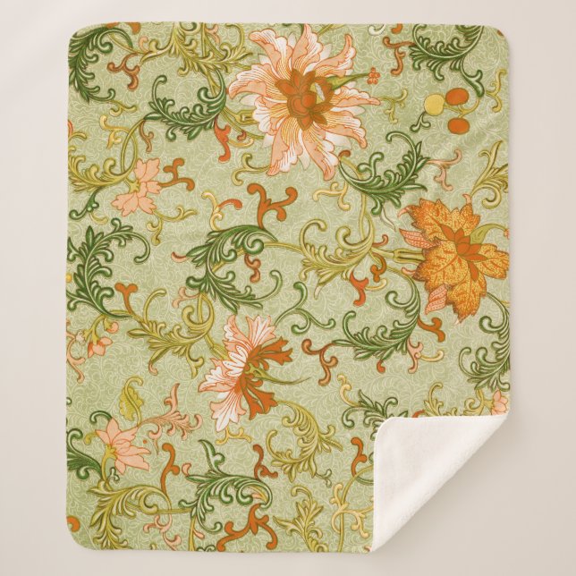 Cobertor Sherpa Enfeite Chinês Antigo Flores Jones (Frente)