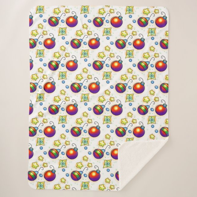 Cobertor Sherpa Enfeites de natal E Estrelas Impressão (Frente)