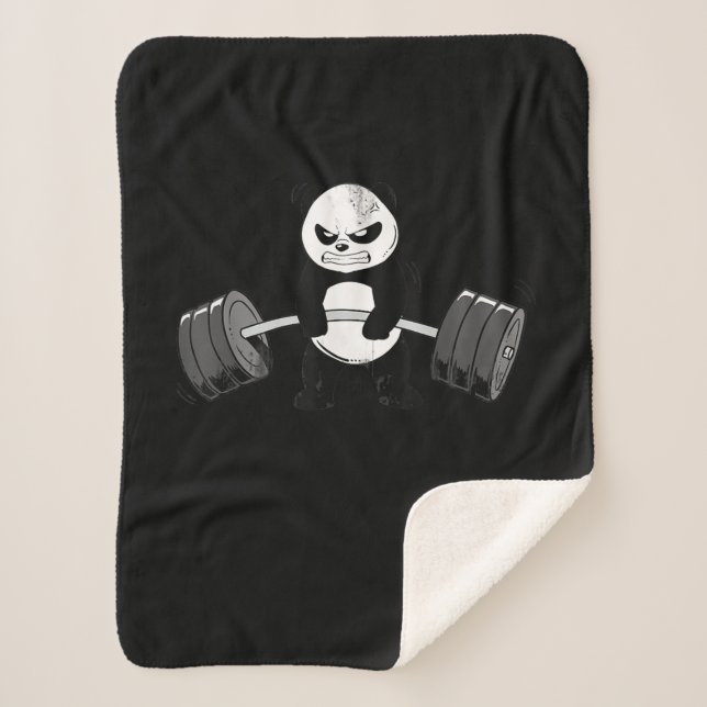 Cobertor Sherpa Engraçado Panda Workout Kitten Gym Deadlifpower (Frente)