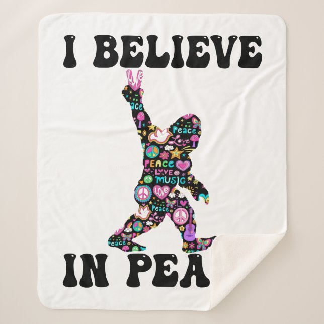 Cobertor Sherpa Engraçado Pé Grande Eu Acredito Em Paz (Frente)