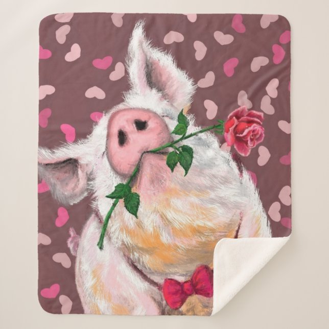 Cobertor Sherpa Engraçado Sherpa Blanket com Gentleman Pig (Frente)