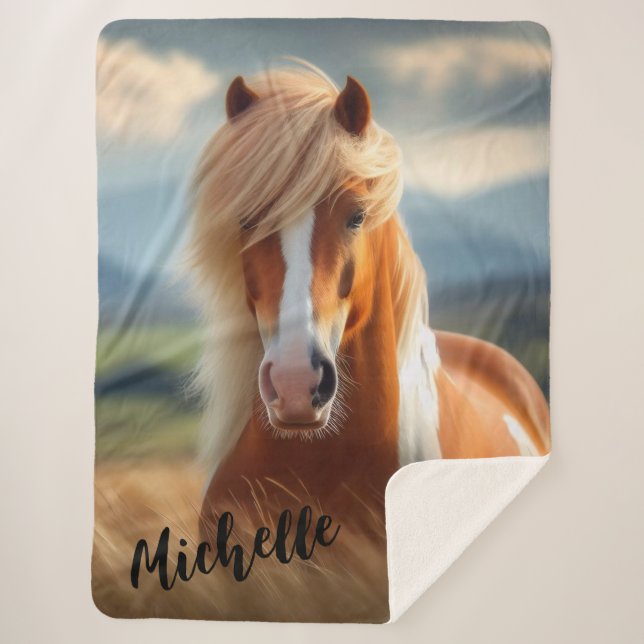 Cobertor Sherpa Equestre branco e castanho (Frente)