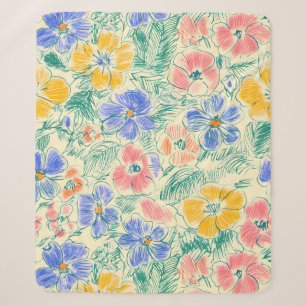 Cobertor Sherpa Esboço de Flor Silvestre Vintage (3)