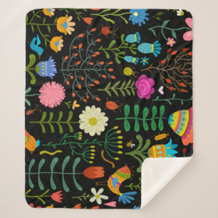 Cobertor Sherpa Esboço floral, padrão artístico perfeito.