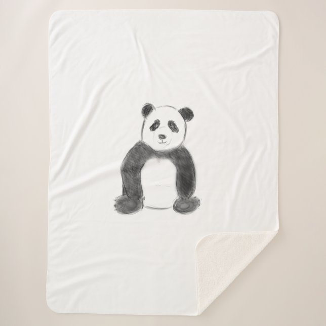 Cobertor Sherpa Esboço preto e branco do panda (Frente)
