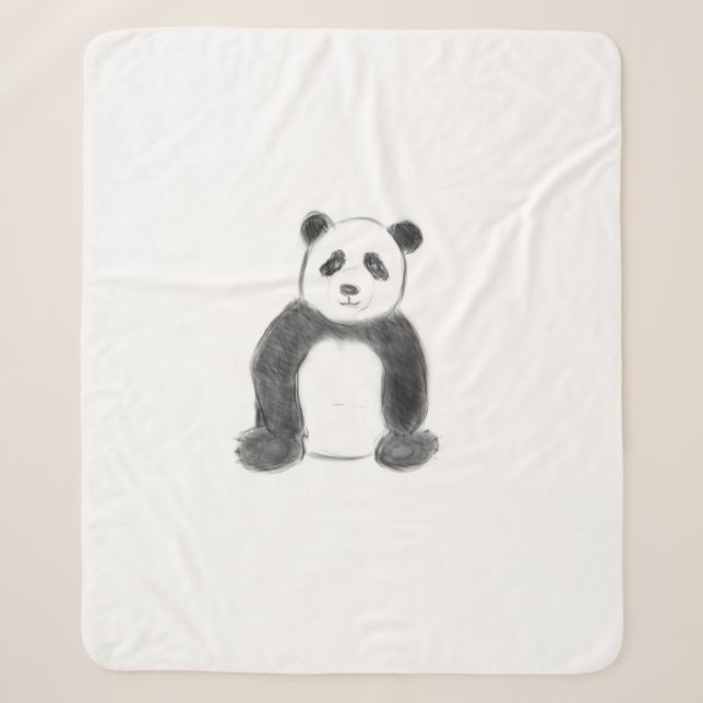 Cobertor Sherpa Esboço preto e branco do panda (Frente)