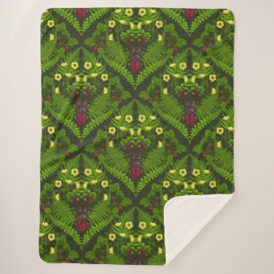 Cobertor Sherpa Escaravelho e samambaias, folhas verdes
