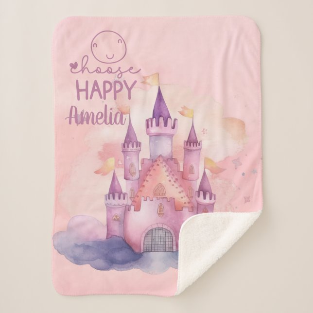 Cobertor Sherpa Escolha o Palácio Feliz na Nuvem Rosa (Frente)