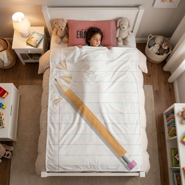 Cobertor Sherpa Escritor de Lápis e Papel Infantil  (Criador carregado)