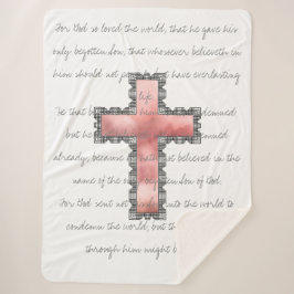 Cobertor Sherpa Escritura Cruzada Cristã Elegante Rosa Verse