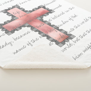 Cobertor Sherpa Escritura Cruzada Cristã Elegante Rosa Verse