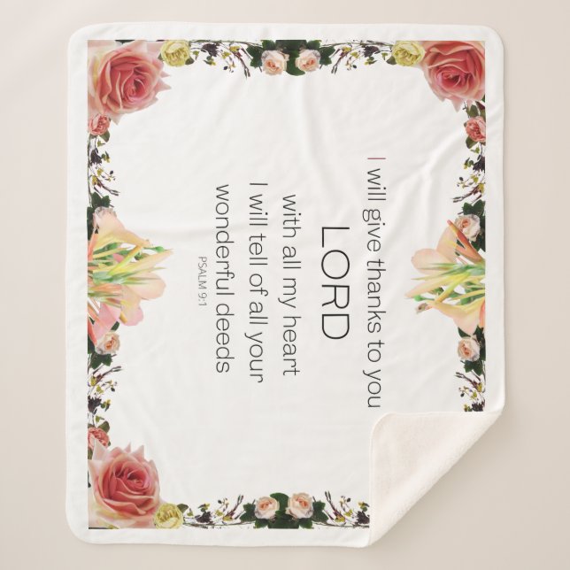 Cobertor Sherpa Escritura Salm 9, Floral (Frente)