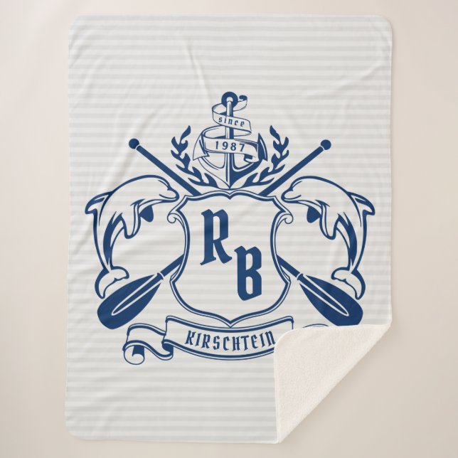 Cobertor Sherpa Escudo de Oars Laurel - Golfinhos-de-couro náutico (Frente)