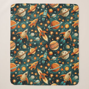 Cobertor Sherpa Espaço Atômico Laranja Teal do Meio do Século