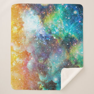Cobertor Sherpa Espaço futurístico, fundo nebuloso estrelado.