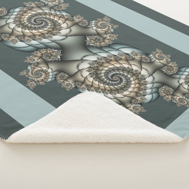 Cobertor Sherpa Espirais de Arte Fractal Azul-abstrato Beige (3/4)