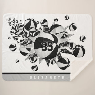 Cobertor Sherpa esportes negros e brancas sala esportes basquete e