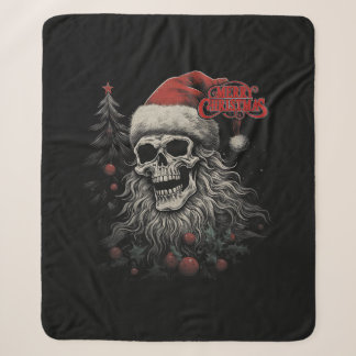 Cobertor Sherpa Esqueleto Crânio Divertido Feliz Natal Papai Noel