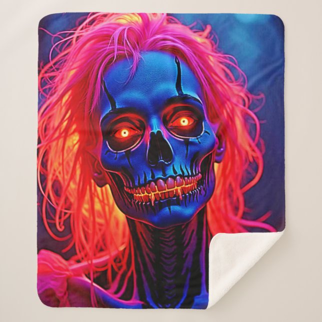 Cobertor Sherpa Esqueleto de areia com Design de cabelo rosa (Frente)
