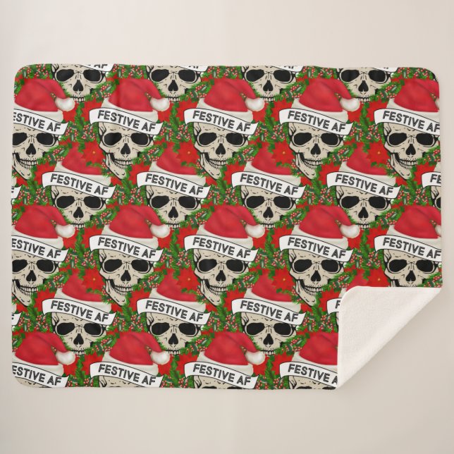Cobertor Sherpa Esqueleto Legal Festivo AF Em Santa Hat (Frente (Horizontal))