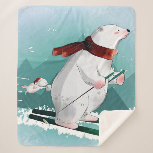 Cobertor Sherpa Esqui do Urso Polar   Presente Para Bebê