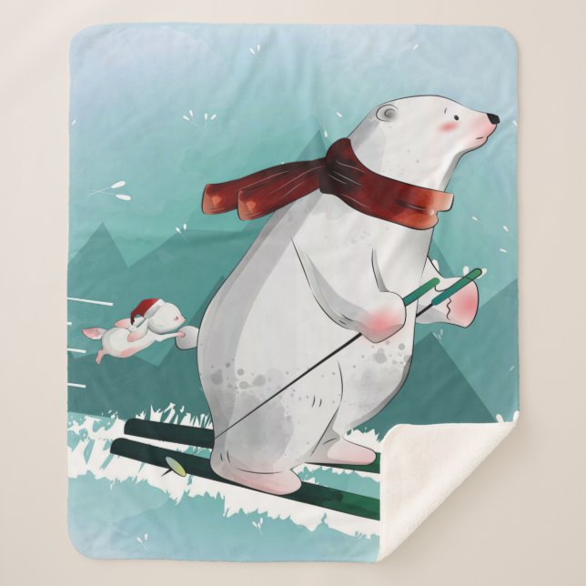 Cobertor Sherpa Esqui do Urso Polar | Presente Para Bebê (Frente)