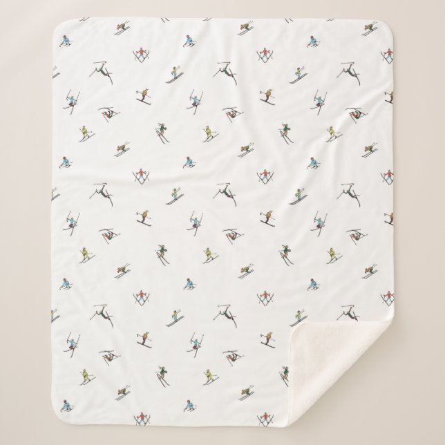 Cobertor Sherpa Esquiadores De Inverno Em Ação (Frente)