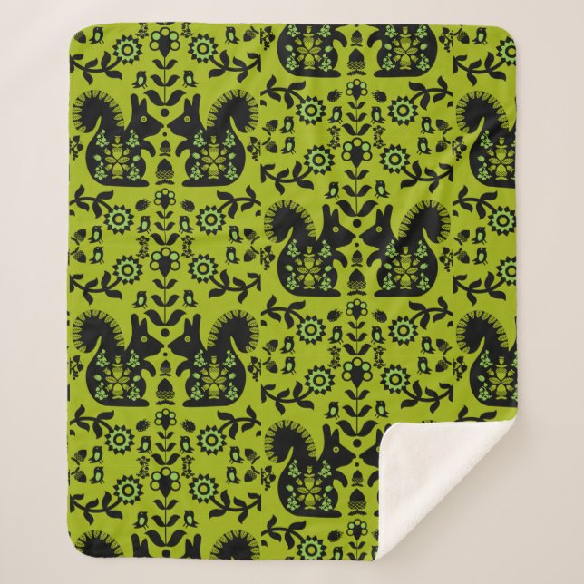 Cobertor Sherpa Esquilo Arte Foliar Nórdica Escandinava (Frente)