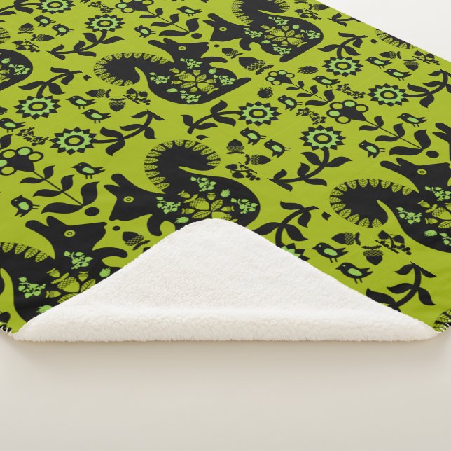 Cobertor Sherpa Esquilo Arte Foliar Nórdica Escandinava (3/4)