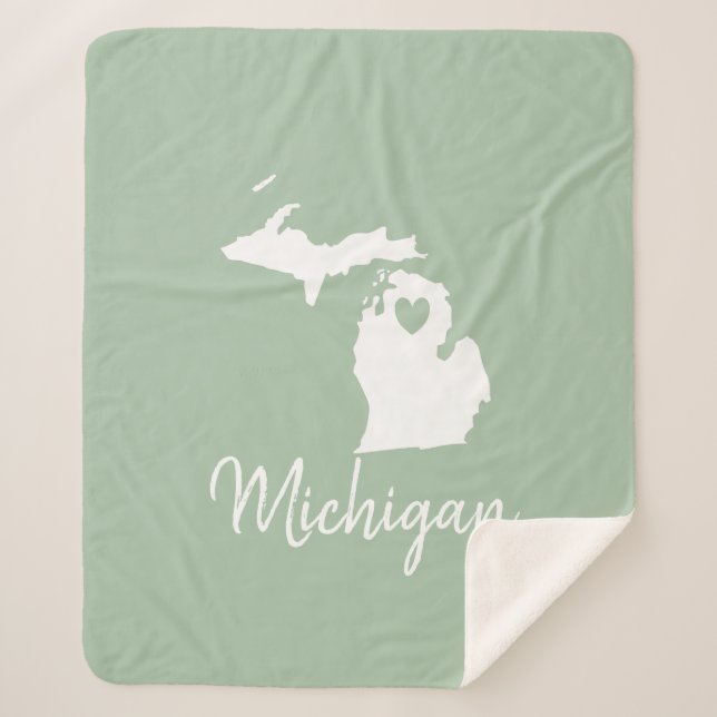 Cobertor Sherpa Estado de Michigan mapa de amor  (Frente)