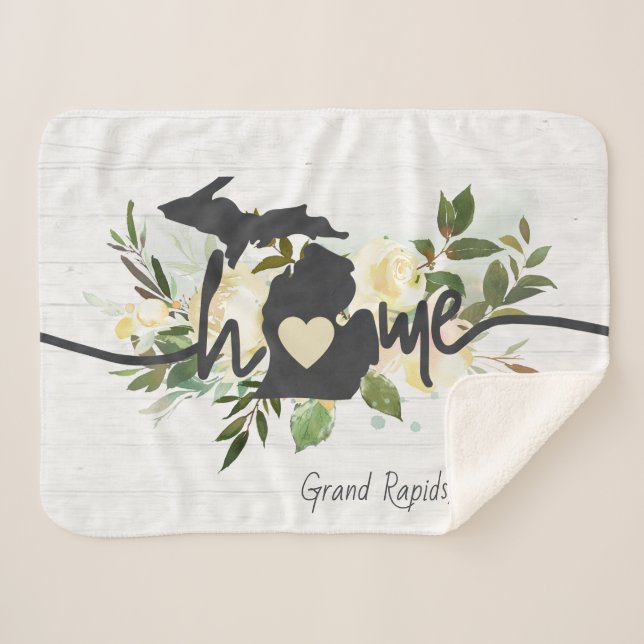 Cobertor Sherpa Estado do Michigan Personalizou Sua Russa Cidade (Frente (Horizontal))