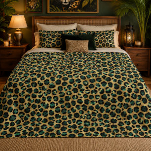 Cobertor Sherpa Estampa de leopardo Glam Gold & Teal