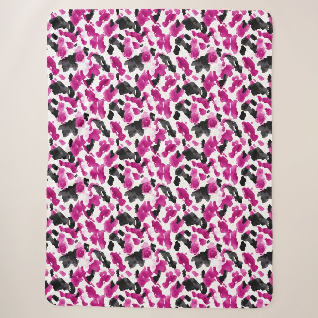 Cobertor Sherpa Estampa de Vaca Rosa Preto Branco   (Frente)