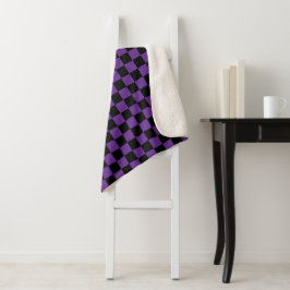 Cobertor Sherpa Estampa Xadrez Preto e Roxo