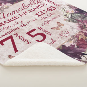 Cobertor Sherpa Estatísticas de Nascimento de Bebê Personalizadas