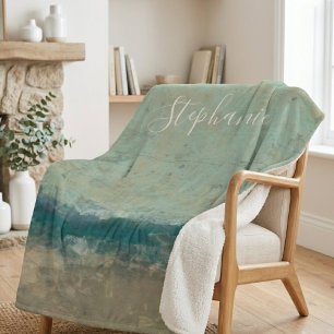 Cobertor Sherpa Estética de praia azul turquesa aquarela